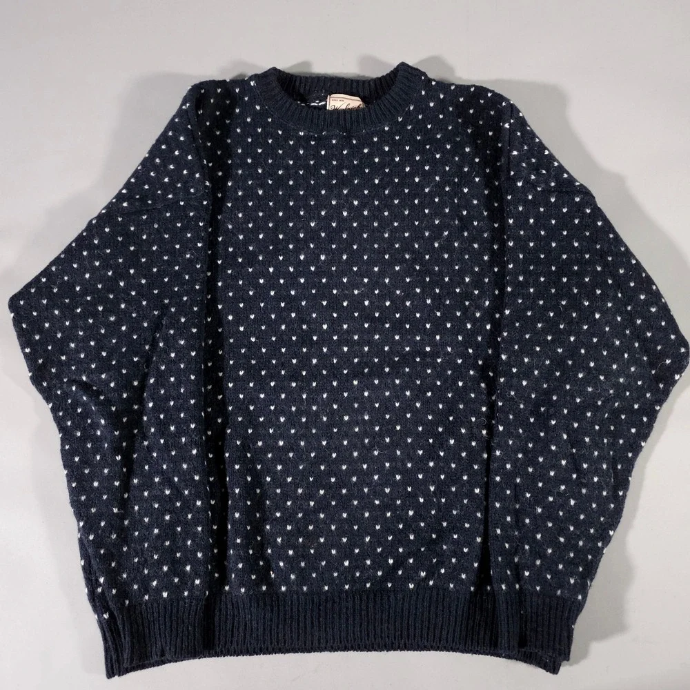 Woolrich Sweater Mens XL Tall Navy Blue Birds Eye Knit Wool Blend Vintage USA